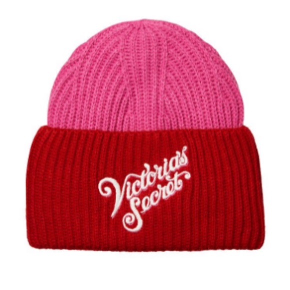 Victoria’s Secret Red/Pink Colorblock Beanie - Picture 2 of 6